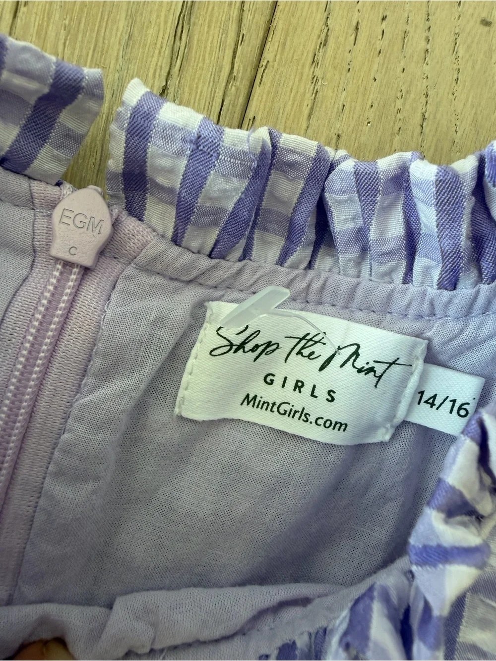 Shop the Mint Girls Gingham Dress with Scallopped Sleeve Purple Size 14/16